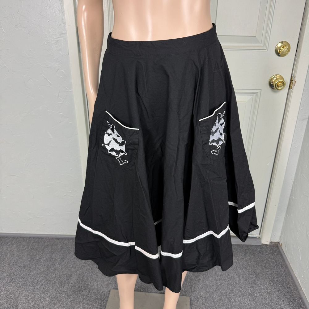 Hell Bunny Women's Skirt Small Halloween Bat Embroidered Pockets A-line FF15